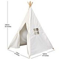 [TIENDA DE JUEGO TIPI] Tienda india para niños – Tienda india 140 x 120 x 120 cm – Tienda tipi de algodón – Para dentro y fuera de su casa – con cuatro postes de madera y ventanas – GadgetQounts [OFERTAS]