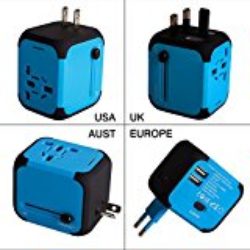 Adaptador Enchufe de Viaje Universal Enchufe Adaptador Internacional con Dos Puertos USB para US EU UK AU acerca de 150 Países y Seguridad de Fusibles para Tableta PC,Smartphones Cámaras Digitales, Reproductores de MP3 para Navidad – Milool (Azul) [OFERTAS]
