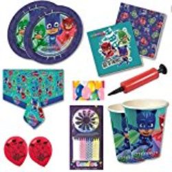 PJ Masks Party Vajilla Kit de fiesta infantil de cumpleaños para 8, 16, 24, 32 – Globos y velas gratis [OFERTAS]