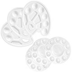 6 Piezas Paletas Bandeja Pintura, 3 piezas redondas, elipse de 3 piezas con orificio para el pulgar, FineGood paleta de plástico para principiantes de estudiantes de niños – Blanco [OFERTAS]