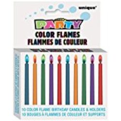 Unique Party –  Velas de Cumpleaños y Portavelas – Llama Colorida – Paquete de 10 (34099) [OFERTAS]