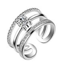 Hosaire Anillo de Plata Estilo y Elegante mujeres de Apertura Metal-Ajustable Nuevo Estilo (Taladro de Flash Multicapa Plata) [OFERTAS]