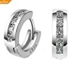 Hosaire Pendientes Aro de mujer/hombre de plata con Cristal/ Circonita blanco con sello de plata para mujer hombre niña regalo de Cumpleaños Navidad San Valentin color blanco [OFERTAS]