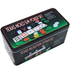 Set de póker caja de metal, 200 fichas de póker, 2 cubiertas, botón de repartidor, ciega pequeña, gran ciega, tapete de juego [OFERTAS]