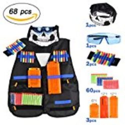 Chaleco Táctico de Los Niños para Pistolas Nerf, Serie Elite Strike, 60 Dardos Bullets Bola de Repuesto + Protección Gafas +3 Pinzas de Repuesto Rápido para Cargadores +Bufanda + 2 Muñequeras de Mano [OFERTAS]