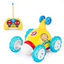 ICOCO Coches De Control Remoto Stunt Rotación, 2 Canales 49MHZ Coche Teledirigido Juguetes con Luces y Música , Amarillo [OFERTAS]
