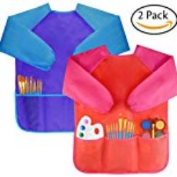Amaza 2Pcs Delantal Infantil Pintura para 2-8 Años (Azul & Rojo) [OFERTAS]
