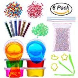 Juguetes para niños DIY Slime Kit – 6 limos de cristal, 6 botellas de polvo de flash, 3000pcs estrellas de colores + cerezos en flor de Decoración, 3500pcs bolas de espuma, 100pcs cuentas luminosas [OFERTAS]
