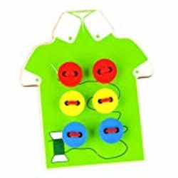 Los Niños Botón Hilo De Las Cuentas De Madera Que Atan El Juguete Verde Placa [OFERTAS]