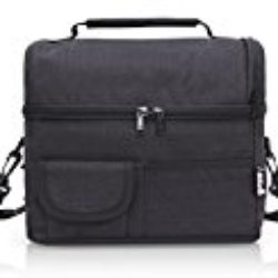 PuTwo – bolsa de almuerzo de gran capacidad con aislamiento, con correa, para el hombro, ajustable, tela, negro, 24 x 22 x 16 cm [OFERTAS]