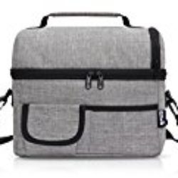 PuTwo – bolsa de almuerzo de gran capacidad con aislamiento, con correa, para el hombro, ajustable, tela, Gris, 24 x 22 x 16 cm [OFERTAS]