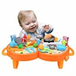 Smibie Conjunto de Cocina Juego para Cocinar Comida con Accesorios Portatil Juguetes de Plástico Utensilios para Cocinar y Alimentos para Niños [OFERTAS]