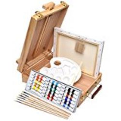 Artina Florenz set de pintura de 28 piezas caballete maletín de mesa para profis y aficionados 18 colores acrílicos, lienzos, 6 pinceles y paleta [OFERTAS]
