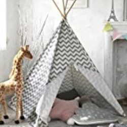 Tienda Para Niños Teepee Para Niños, Lona De 1,5 M Tienda Para Niños Para Interiores Y JardÍN, Chevron Gris, De Tiny Land [OFERTAS]