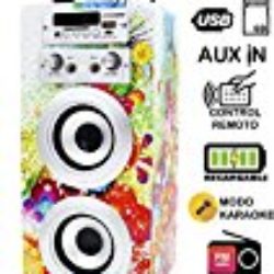 DYNASONIC Altavoz Karaoke Bluetooth 10W, Reproductor mp3 inalámbrico portátil, lector USB SD, Radio FM – Modelo 1 [OFERTAS]