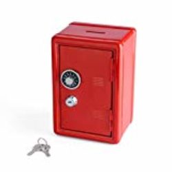 Balvi hucha Money Bank Rojo Caja de seguridad con doble cerradura combinación y llave Guarda monedas, billetes, joyas y objetos de valor Hierro 18 x 12 x 11 cm [OFERTAS]