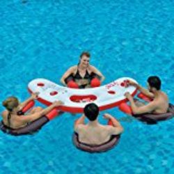 Jilong fashion water bar – Set de piscina consistente en 4 sillones acuáticos con asiento de malla y una mesa con portavasos [OFERTAS]