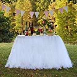 Funda para mesa hecha a mano, de tul para mesa de boda, improvisaci&oacute;n de boda, Navidad, fiesta de A&ntilde;o Nuevo, D&iacute;a de San Valent&iacute;n, baby shower, cumplea&ntilde;os, decoraci&oacute;n de fiesta para ni&ntilde;as, Tul, Blanco, 47 inch *32 inch [OFERTAS]