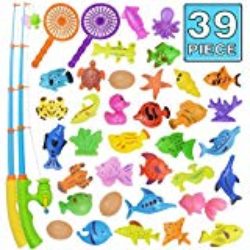 Juguete de la Pesca, Juguete del Baño, 39 Piezas de Juguete Magnético de la Pesca, Juguete Flotante Impermeable de la Bañera de Color Set de Aprendizaje de la Educación del Juego de Pesca, Juego al Aire Libre de la Pesca de Diversión Gran Regalo para los Niñitos y Niños. [OFERTAS]