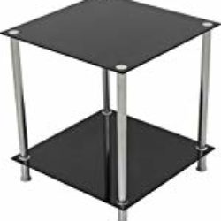 AVF T52 – Mesa de Cristal con 2 estantes y Patas cromadas, Color Negro [OFERTAS]
