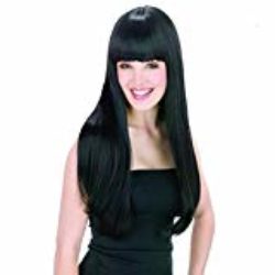 Peluca Negra Larga Lisa Pelo Natural Pelucas Mujer Pelo Natural Largo Con Flequillo [OFERTAS]