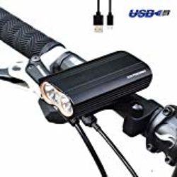 DON PEREGRINO LED Faro Delantero Bicicleta Gama Alta – Cuerpo de Aluminio – 2000 Lúmenes Super Bright – IPX 6 Waterproof – Batería de Litio 4400 mAh USB Recargable Luz de Emergencia al Aire Libre [OFERTAS]