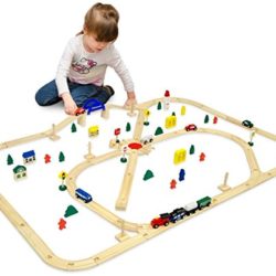 eyepower Tren de Madera + Ferrocarril + Accesorios 140x110cm | 6m de vía férrea | 96 piezas | extensible ampliable combinable juego creativo [OFERTAS]