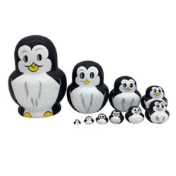 MagiDeal 10pcs Juegos de Muñecas Matrioska Pintado A Mano Pingüino Rusos Jerarquización Madera [OFERTAS]