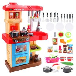 deAO Cocinita de Juguete “Mi Little Chef” Con 30 Accesorios Incluidos – En Color *Rojo* [OFERTAS]
