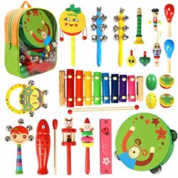 Instrumentos Musicales Infantiles – CrzKo 15/18/22 en 1 Juguete para niños Mini Band Percusión de madera, juego educativo preescolar, juego de percusión para niños y niñas Regalos de cumpleaños con bolso con cremallera (22 PCS) [OFERTA FINALIZADA]