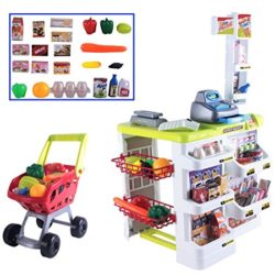 deAO Supermercado Puesto de Mercado con Carrito de la Compra, Scanner y Accesorios Incluidos [OFERTAS]