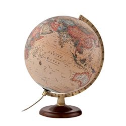 Atmosphere – Globo terráqueo con esfera de madera y metal, iluminada, en castellano, 30 cm, color sepia (Mapiberia A4) [OFERTAS]