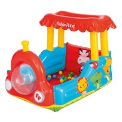 Bestway 93503 – Piscina de Bolas – Tren Hinchable Bestway Fisher Price (132 x 94 x 89 cm), Pulsador con sonido y 25 bolas – Incluye parche de reparación [OFERTAS]
