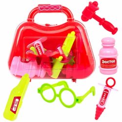5 PCS/SET niños bebé médico médico juego llevar caso de educación juego de rol de juguete exquisito simular juego-casa juguete médico médico juego conjunto de juguetes educativos cumpleaños regalo de Halloween (rosa y rojo) [OFERTAS]