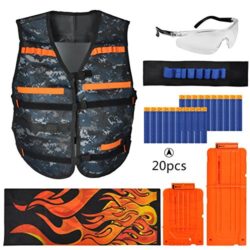 Tbest Kit de Chaleco Táctico para Niños para Nerf Gun N-Strike Elite Series – 1 Chaleco Táctico, 2 Clips de Recarga, 1 Muñequera, 1 Gafas Protectoras, 1 Mascarilla sin Costuras, 20Pcs Balas de Dardos [OFERTAS]