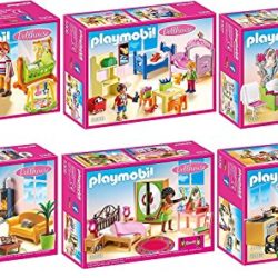 PLAYMOBIL® maison de poupées set en 6 parties 5304 5306 5307 5308 5309 5336 chambre pour bébé avec berceau + chambre d’enfant + salle de bains + salle de séjour avec cheminée + chambre à coucher + cuisine [OFERTA FINALIZADA]