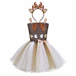 TiaoBug Disfraz Papa Noel para Niñas Vestido Xmas de Ciervo Infántil Tutú Vestido con Tocado de Pelo Princesa para Fiesta de Actuación Ceremonia [OFERTAS]