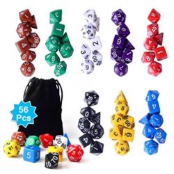 Zealor 8 x 7 (56 Pieces) Polyhedral Dice 8 Color Dungeons and Dragons DND MTG RPG D20 D12 D10 D8 D6 D4 Game Dice Set by Zealor [OFERTAS]