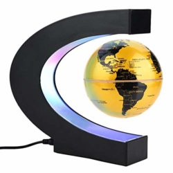 Forma C de Globo Flotante de levitación magnética rotación del mapa del mundo con luces LED Tierra Globo Para Decoración de Escritorio Regalo de Cumpleaños de Navidad(Oro) [OFERTAS]