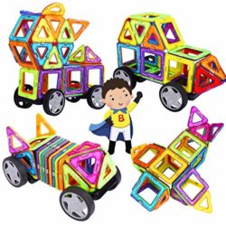 INTEY -【Mini 32 Piezas Bloques De Construcción Magnéticos,Juguetes Construcciones para Niños Construir Una Casa, Un Coche, Torre, Ruedas Grandes [OFERTAS]